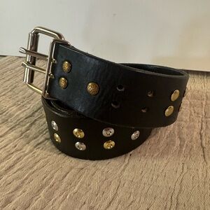 Forrest Hill Amish Crafted Black Leather Belt Gold and Silver Studs 2” - 34W